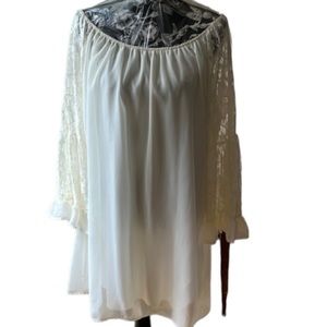 VOLL large Ivory off shoulder lined dress with lace sleeve bell sleeve NWT